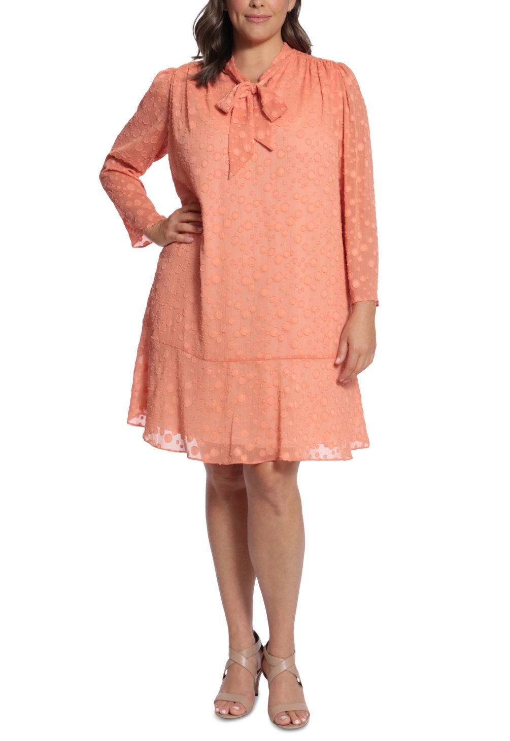London Times Women's Tie Neck Shift Dress Orange Size 20W