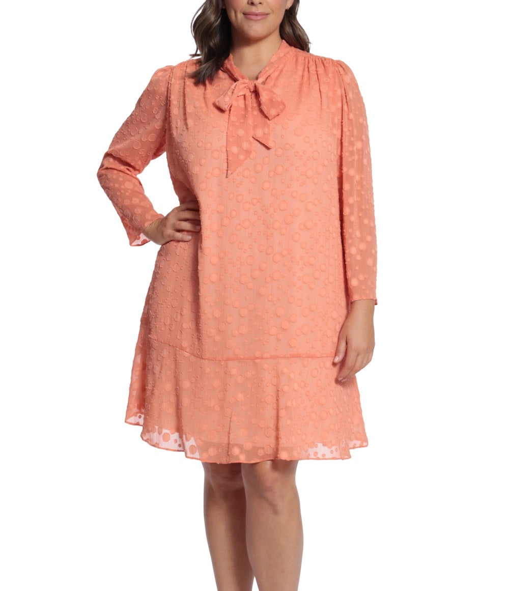 London Times Women's Tie Neck Shift Dress Orange Size 20W