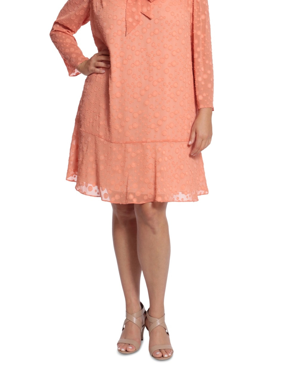 London Times Women's Tie Neck Shift Dress Orange Size 20W