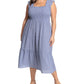 London Times Women's Gingham Smocked Top Midi Dress Blue Size 3X