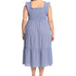 London Times Women's Gingham Smocked Top Midi Dress Blue Size 3X