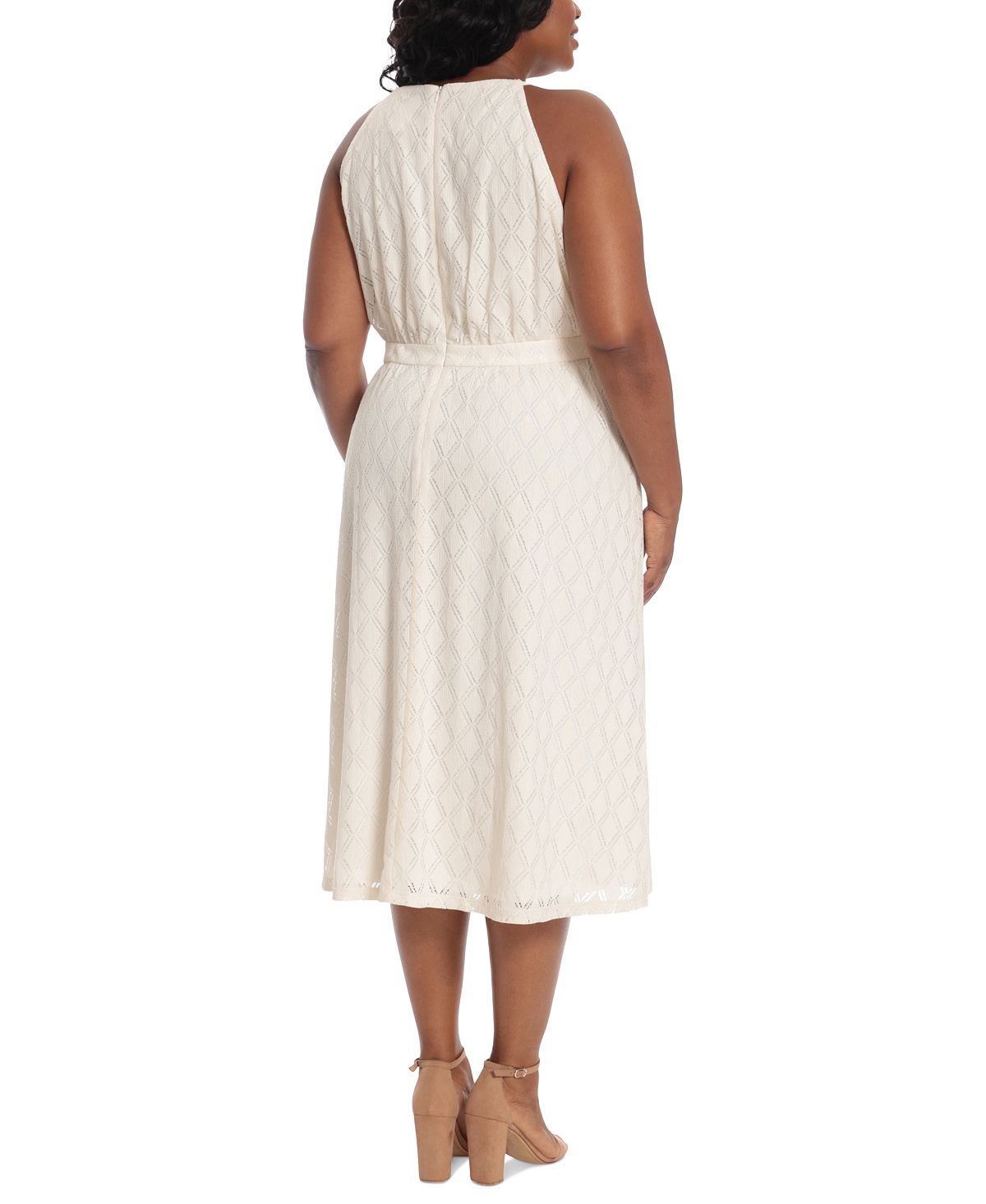 London Times Women's Diamond Stretch Lace Halter Dress White Size 14W