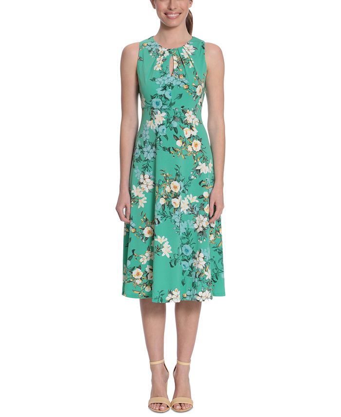 London Times Women's Floral Print Jersey Dress Green Size 20W