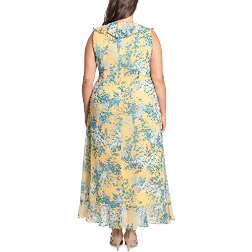 London Times Women's Ruffled Floral Midi Dress Yellow Size 16