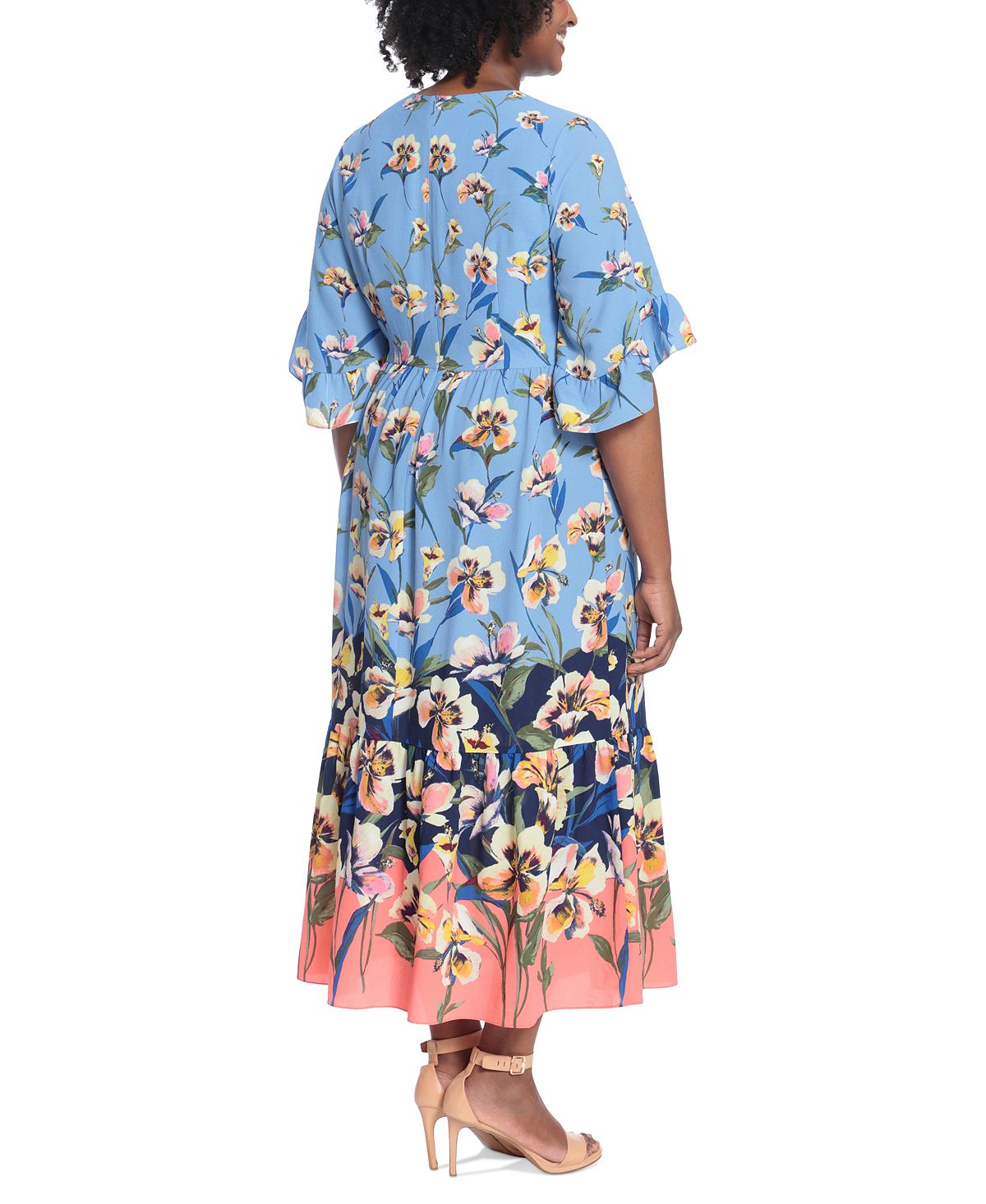London Times Women's Floral Print Maxi Dress Blue Size 14W
