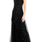 J Kara Women's V Neck Beaded Gown Black Size 10