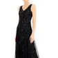J Kara Women's V Neck Beaded Gown Black Size 10