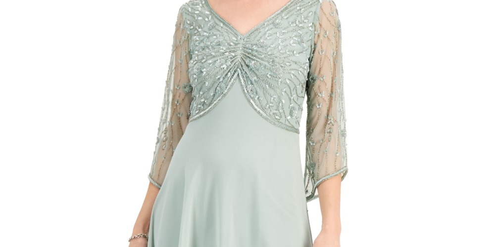 J kara Women's Sequined Long Evening Dress Green Size 12