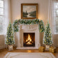 Artificial Christmas 3 Piece Set Wreath And 2 Entrance Trees With LED Lights - White / Green