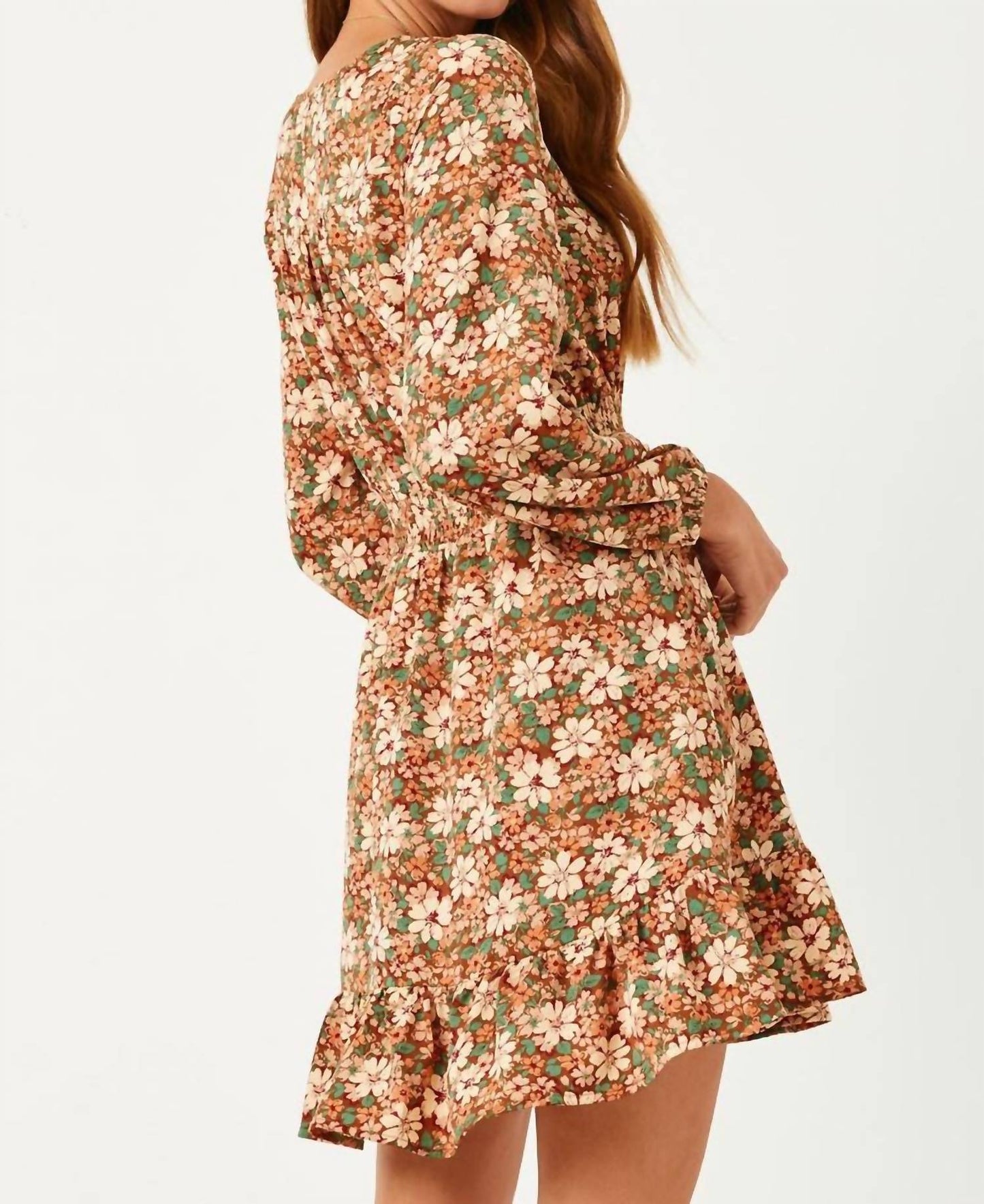 Hayden La - Floral Print Smocked Waist Button Detail Dress