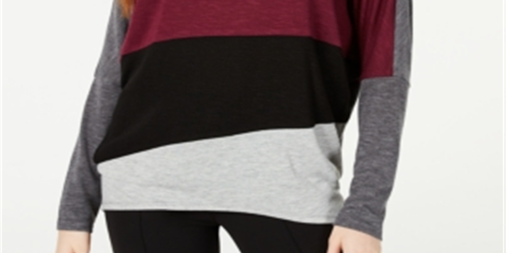 BCX Women's Colorblocked Dolman Sleeve Top Grey/Wine Size Small