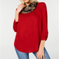 BCX Junior's Ruched Sleeve Top With Printed Scarf Brown Size Large