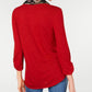 BCX Junior's Ruched Sleeve Top With Printed Scarf Brown Size Large