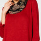 BCX Junior's Ruched Sleeve Top With Printed Scarf Brown Size Large