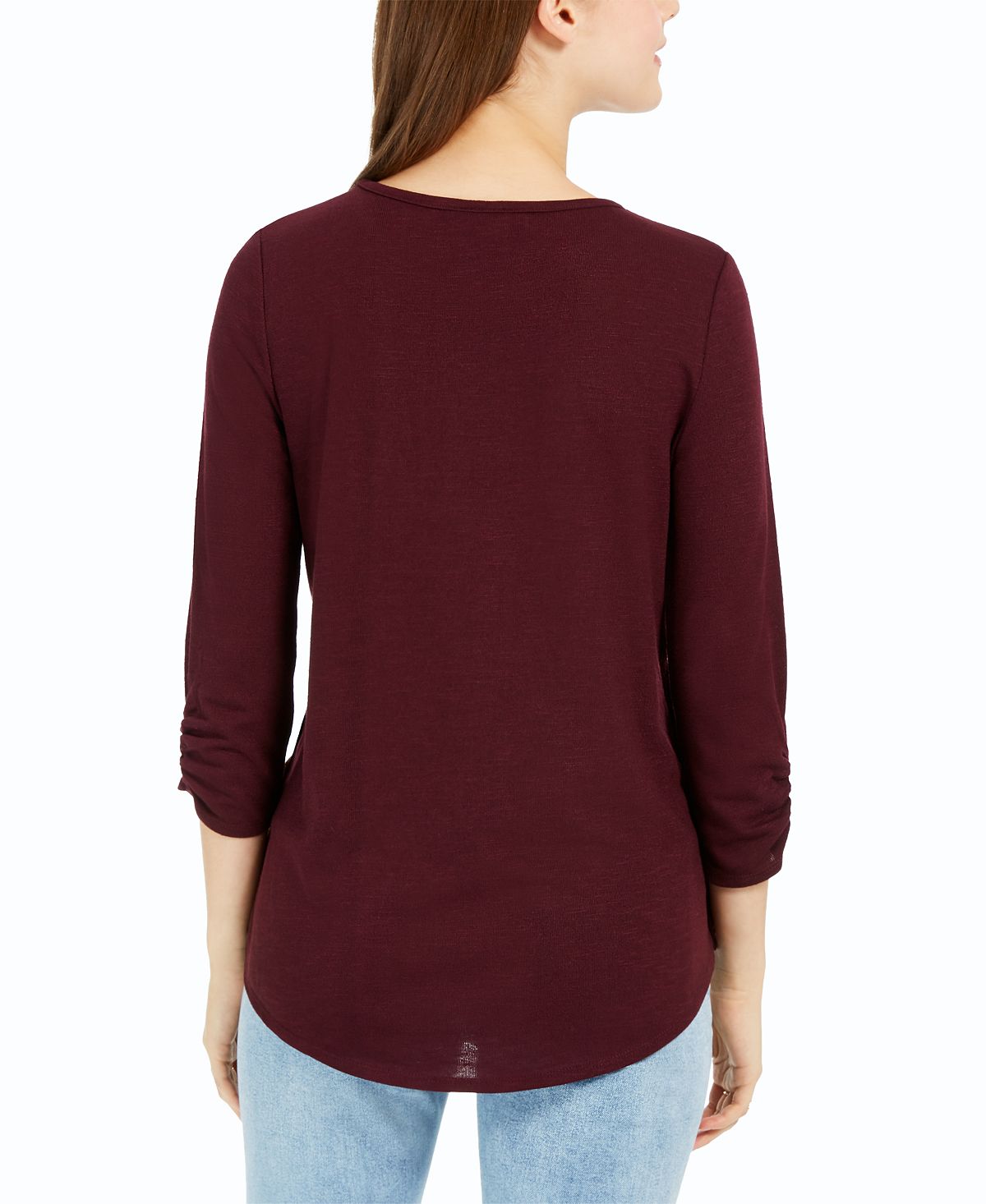 BCX Junior's Button up Sides Sweater Top Wine Size Medium