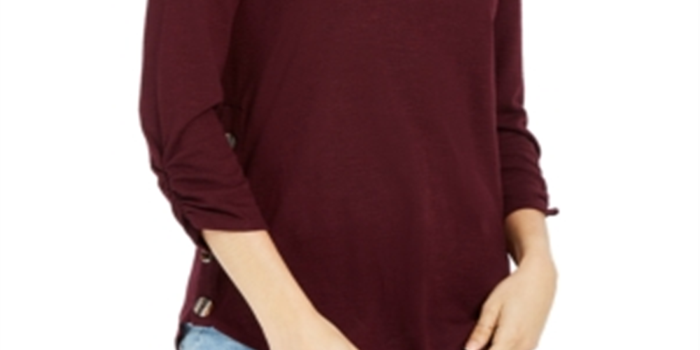 BCX Junior's Button up Sides Sweater Top Wine Size Medium