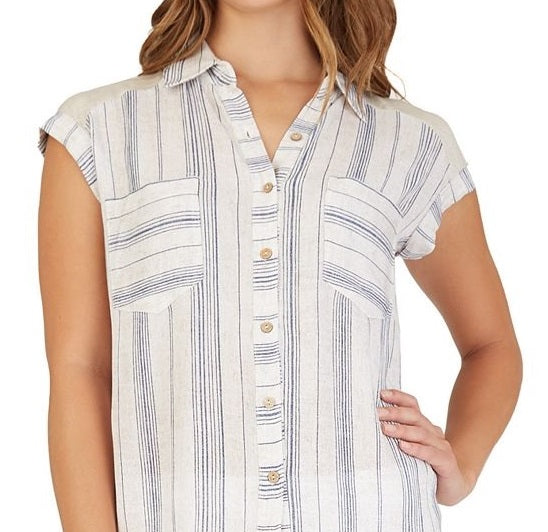 BCX Junior's Striped Shirt White- Size Small