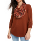 Bcx Juniors' Ruched-Sleeve Scarf Top Brown Size L