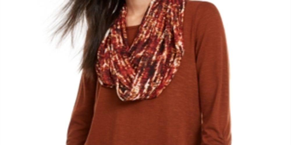Bcx Juniors' Ruched-Sleeve Scarf Top Brown Size L