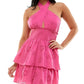 Speechless Junior's Eyelet Crisscross Halter Dress Pink Size Large
