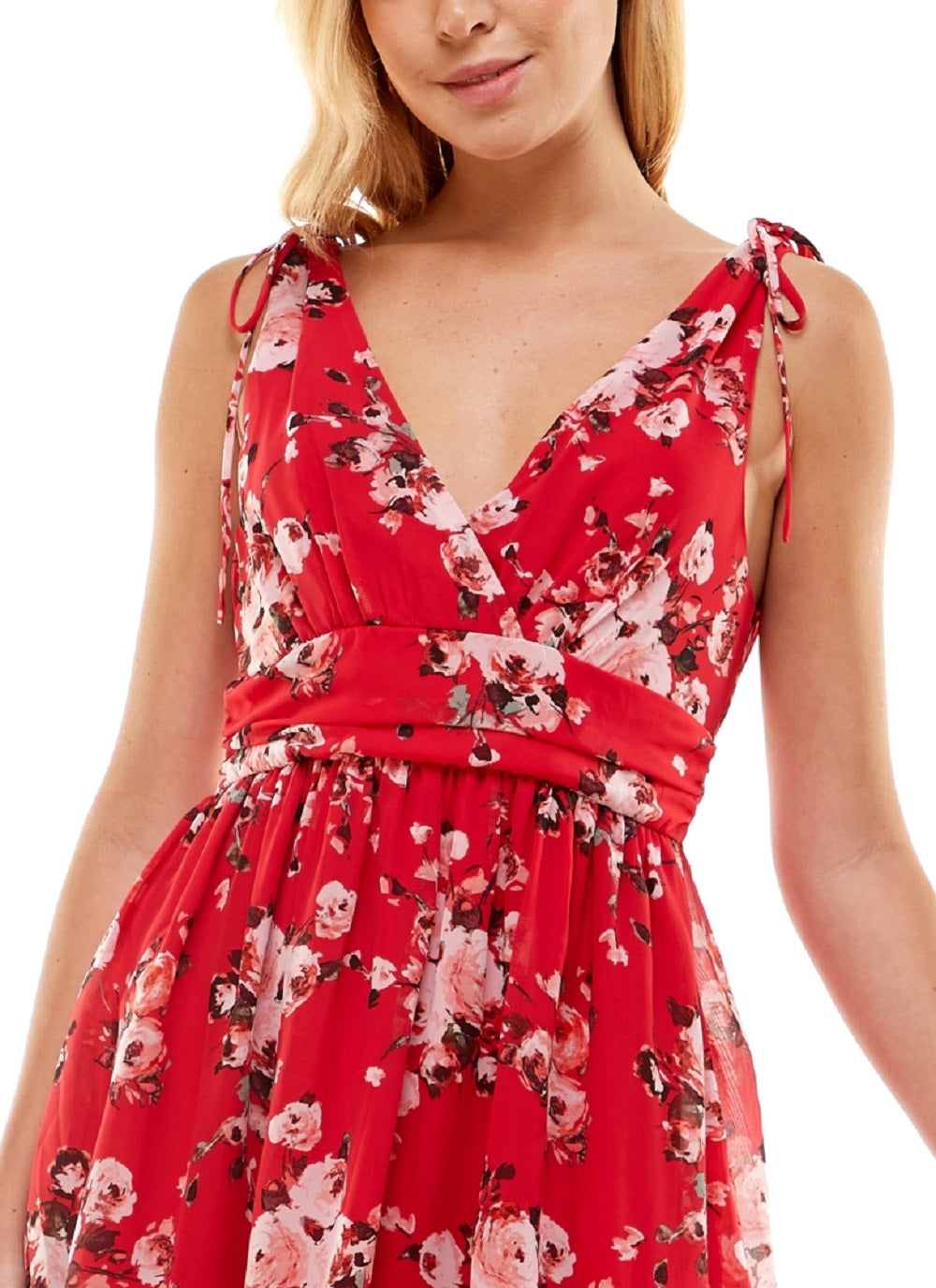 Speechless Junior's Printed Tie Strap Dress Red Size X-Small