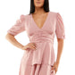 Speechless Junior's Printed Tiered Puff Sleeve Dress Pink Size Medium