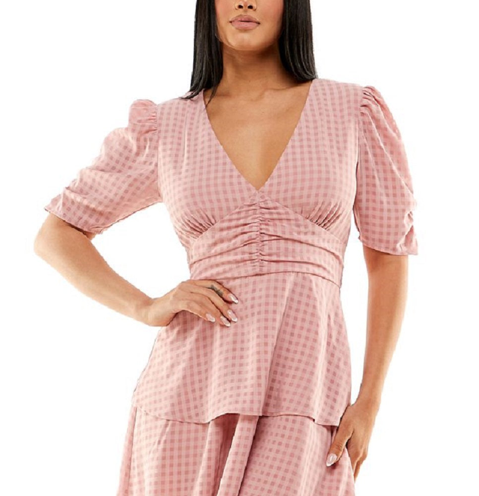 Speechless Junior's Printed Tiered Puff Sleeve Dress Pink Size Medium