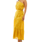 Speechless Women's Junior's Burnout Halter Maxi Dress Yellow Size 7