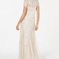 Adrianna Papell Women's Beaded Short Sleeve Gown Brown Size 10