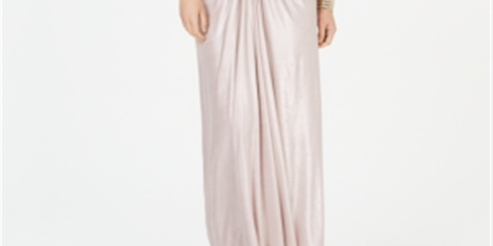 Adrianna Papell Women's Jersey Metallic Evening Dress Pink Size 14
