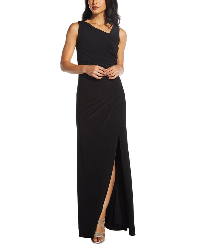 Adrianna Papell Women's Embellished Back Asymmetrical Gown Black Size 4