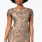 Adrianna Papell Women's Damask Sequined Mesh Dress Brown Size 14