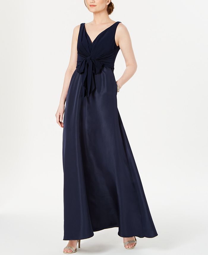Adrianna Papell Women's V Neck Tie Waist Gown Blue Size 6