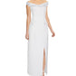Adrianna Papell Women's Slitted Tuxedo Sleeveless Off Shoulder Maxi Evening Sheath Dress White Size 10