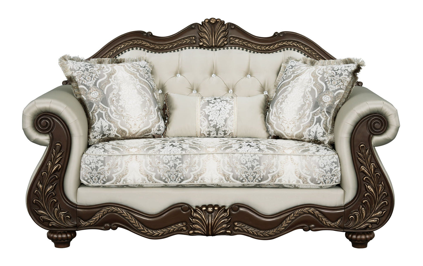 Pierce Loveseat With 3 Pillows - Beige / Cherry