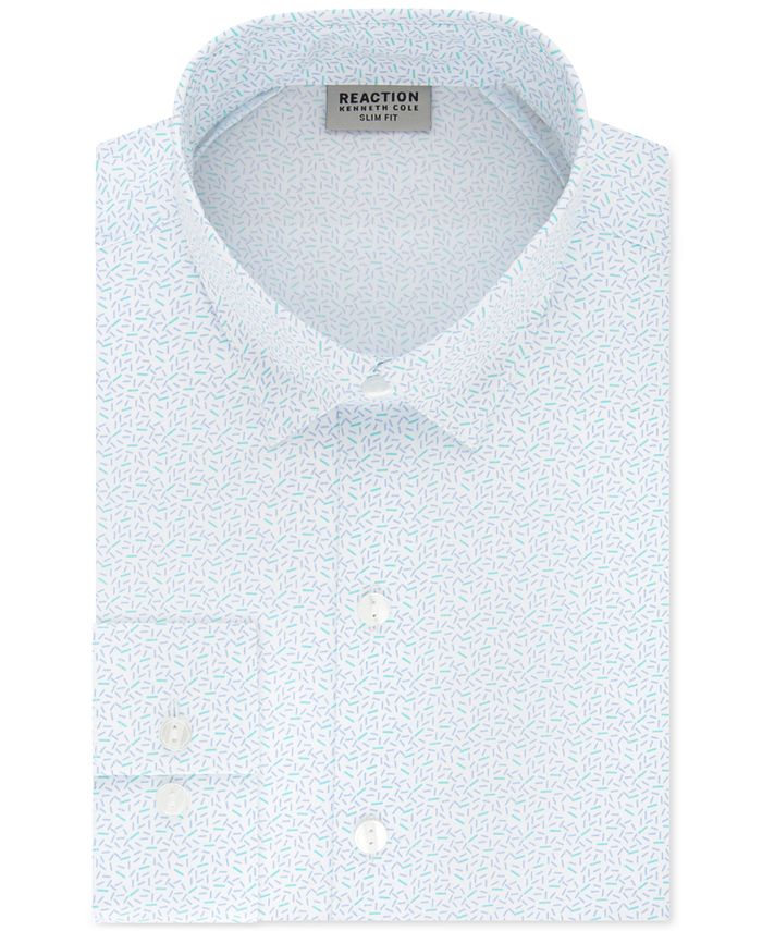 Kenneth Cole Men's Printed Collared Slim Fit Dress Shirt Blue Size 36-37