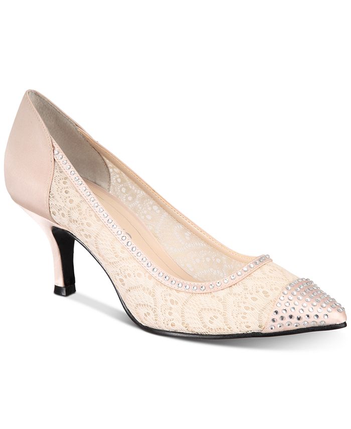 Caparros Women's Rhinestone Lace Quillian Pointed Toe Kitten Heel Slip On Dress Pumps Brown Size 7.5 M