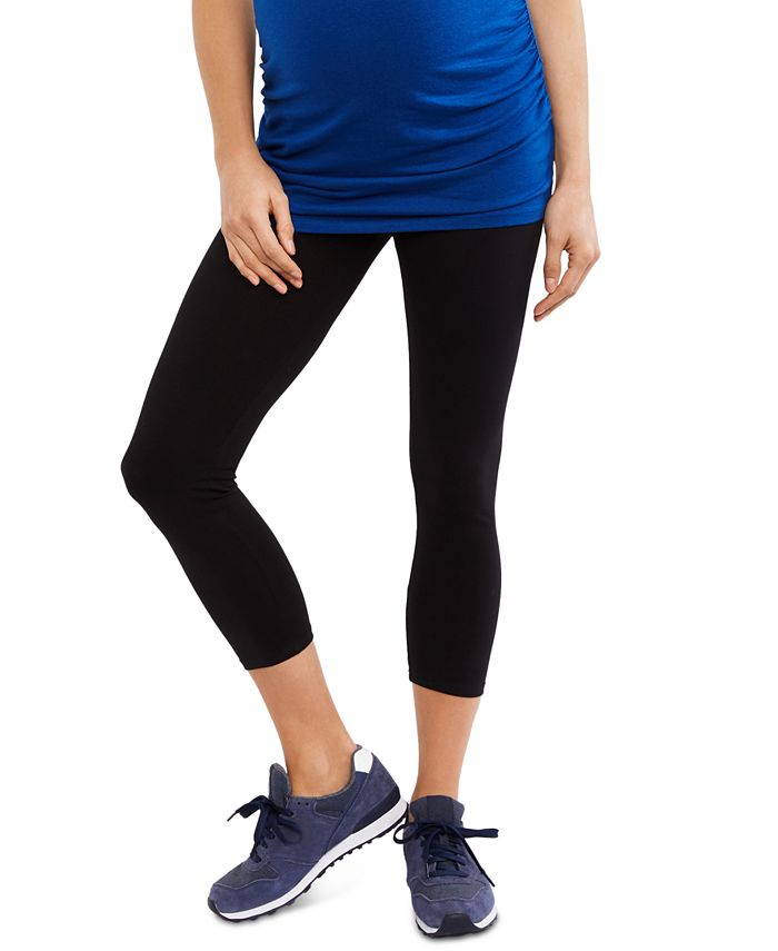 Motherhood Maternity Women's Essential Stretch Over the Bump Maternity Crop Leggings Black Size Small