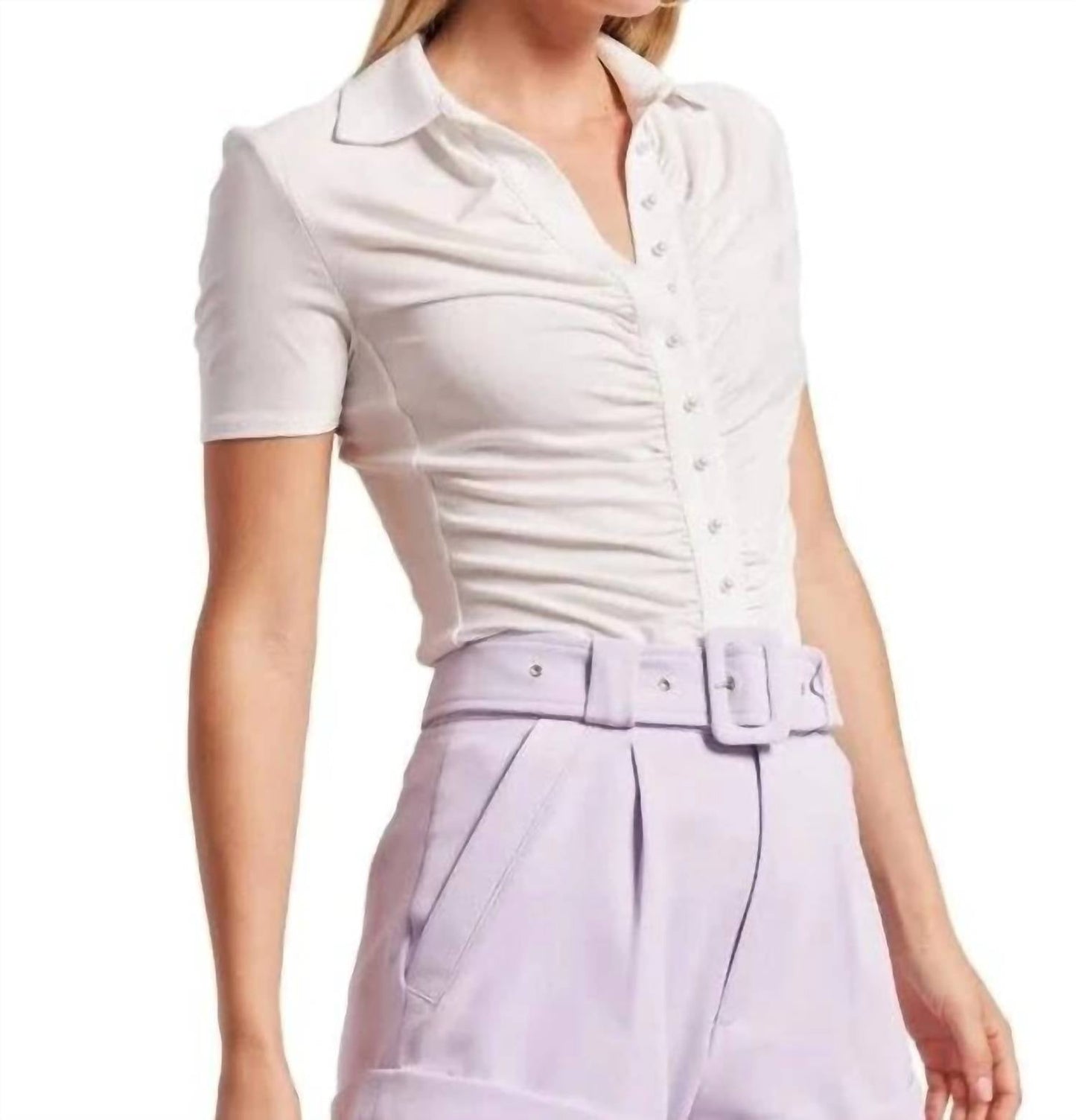 Generation Love - Short Sleeve Pearl Button Ruched Shirt