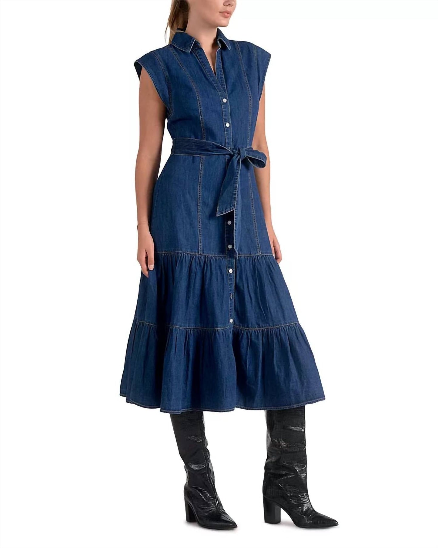 Elan - Cap Sleeve Tie Waist Dress