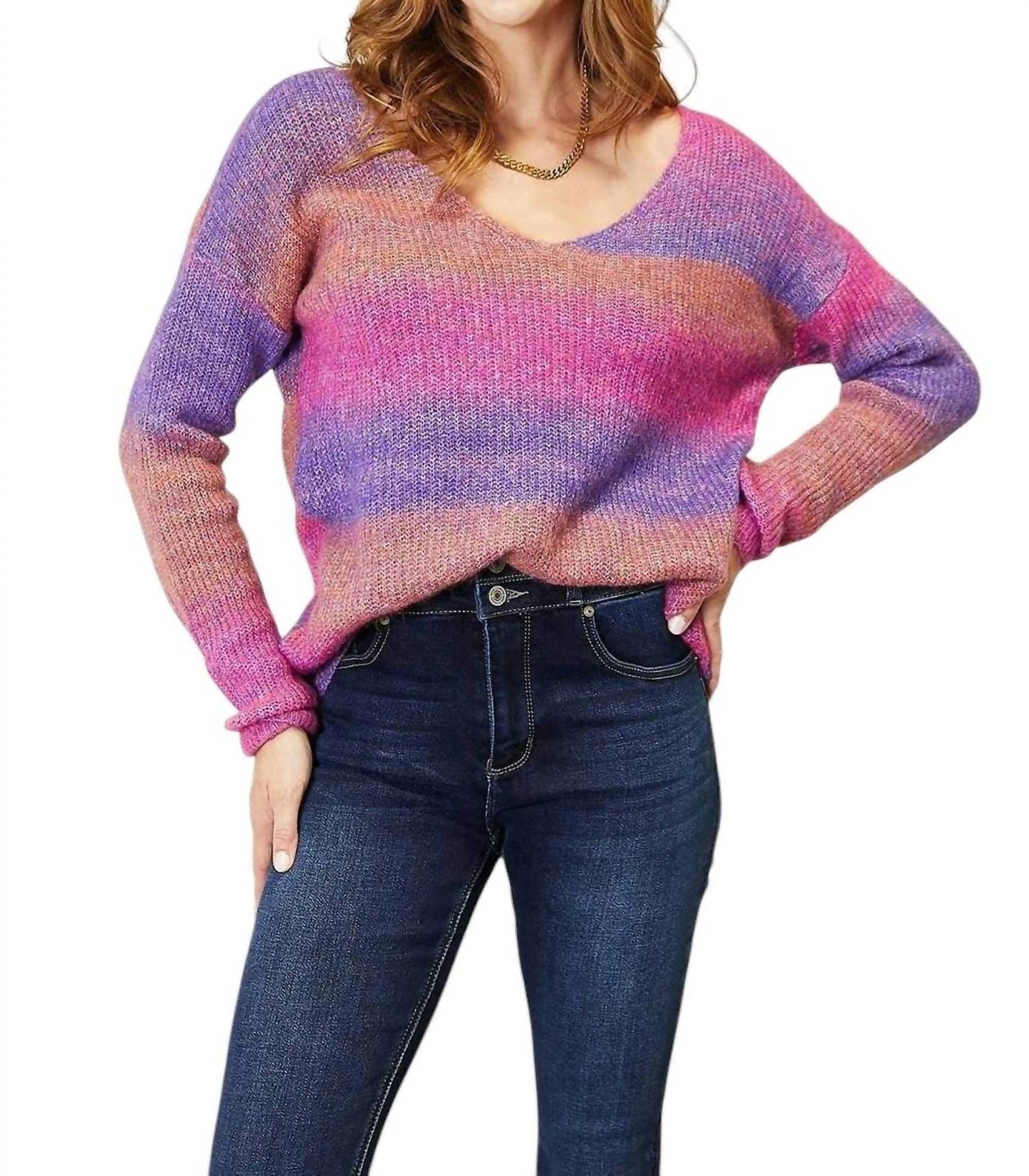 Double Take - Chic Ribbed V-Neck Pullover Sweater