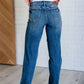 Judy Blue - Mid Rise Tummy Control Vintage Raw Hem Straight Leg Jeans