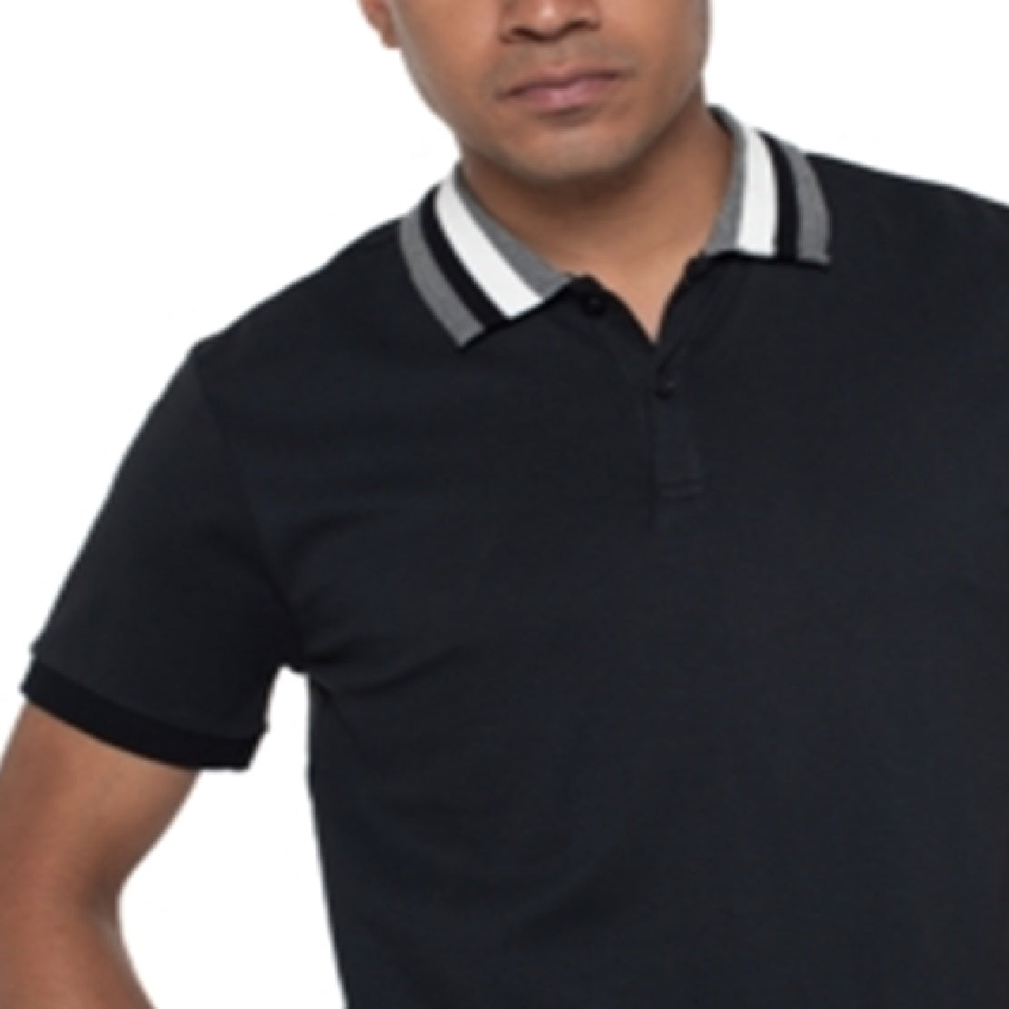Kenneth Cole Reaction Men's Striped Collar Polo Shirt Black Size Medium