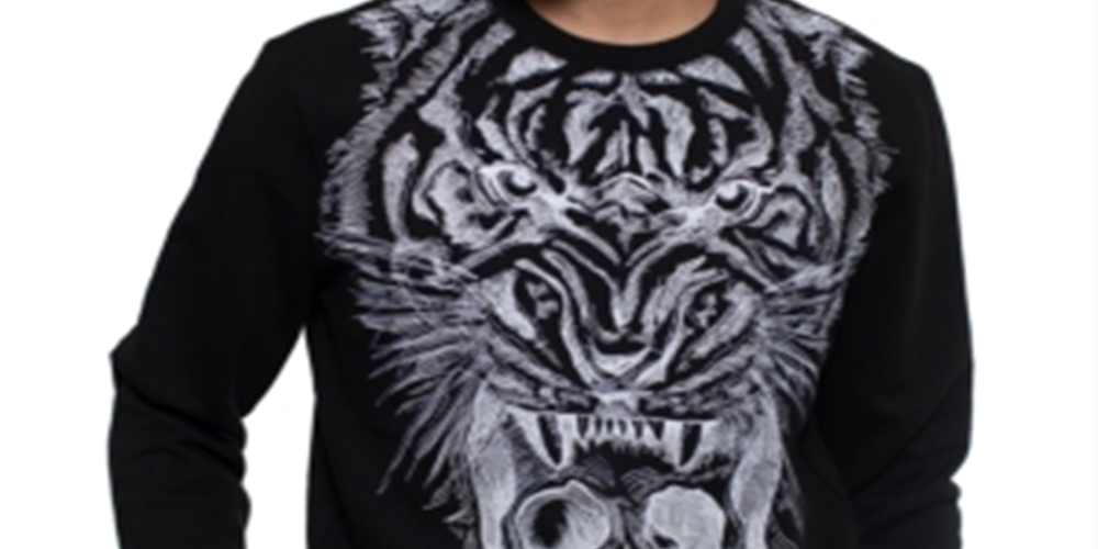 Sean John Men's Long Sleeve Printed Crewneck Sweater Black Size XXXX-Large