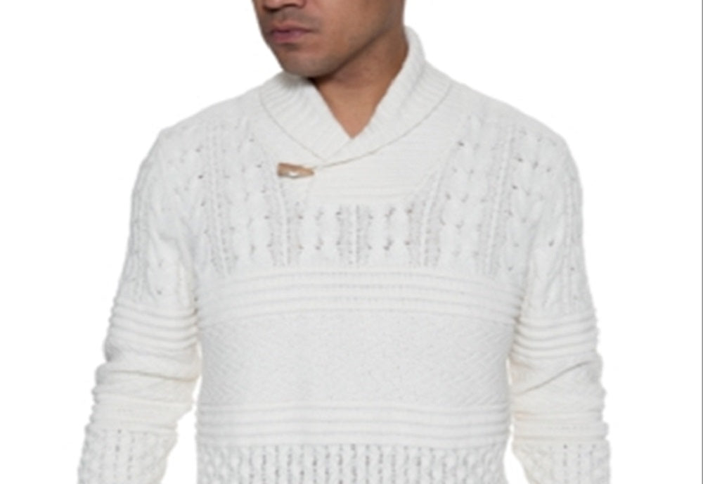 Sean John Men's Multi Pattern Shawl Collar Sweater White Size XXX-Large