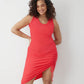 GSTQ Drawstring Rib-Knit Tank Dress - Pink - S