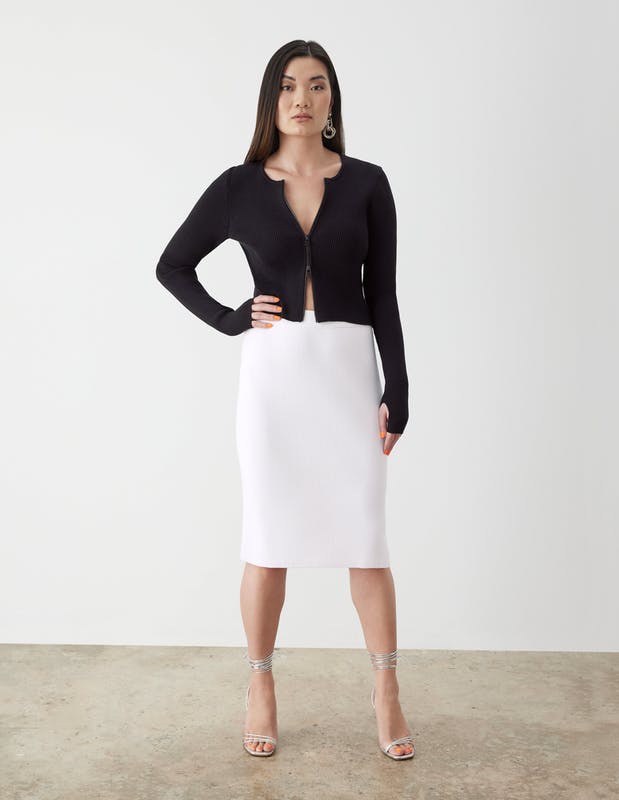 GSTQ Ribbed Side Slit Skirt - White - XL/XXL