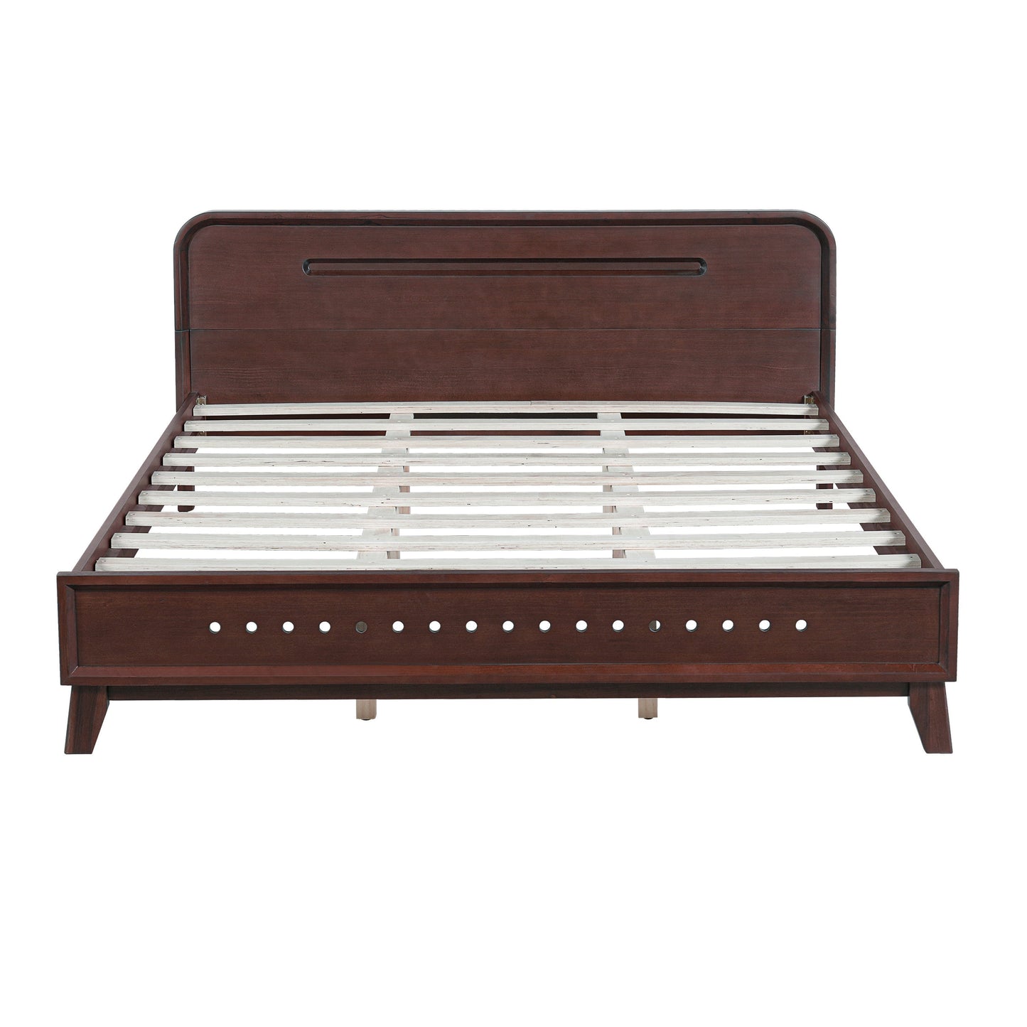 Pine Solid Wood Queen Size Bed, Dark Walnut