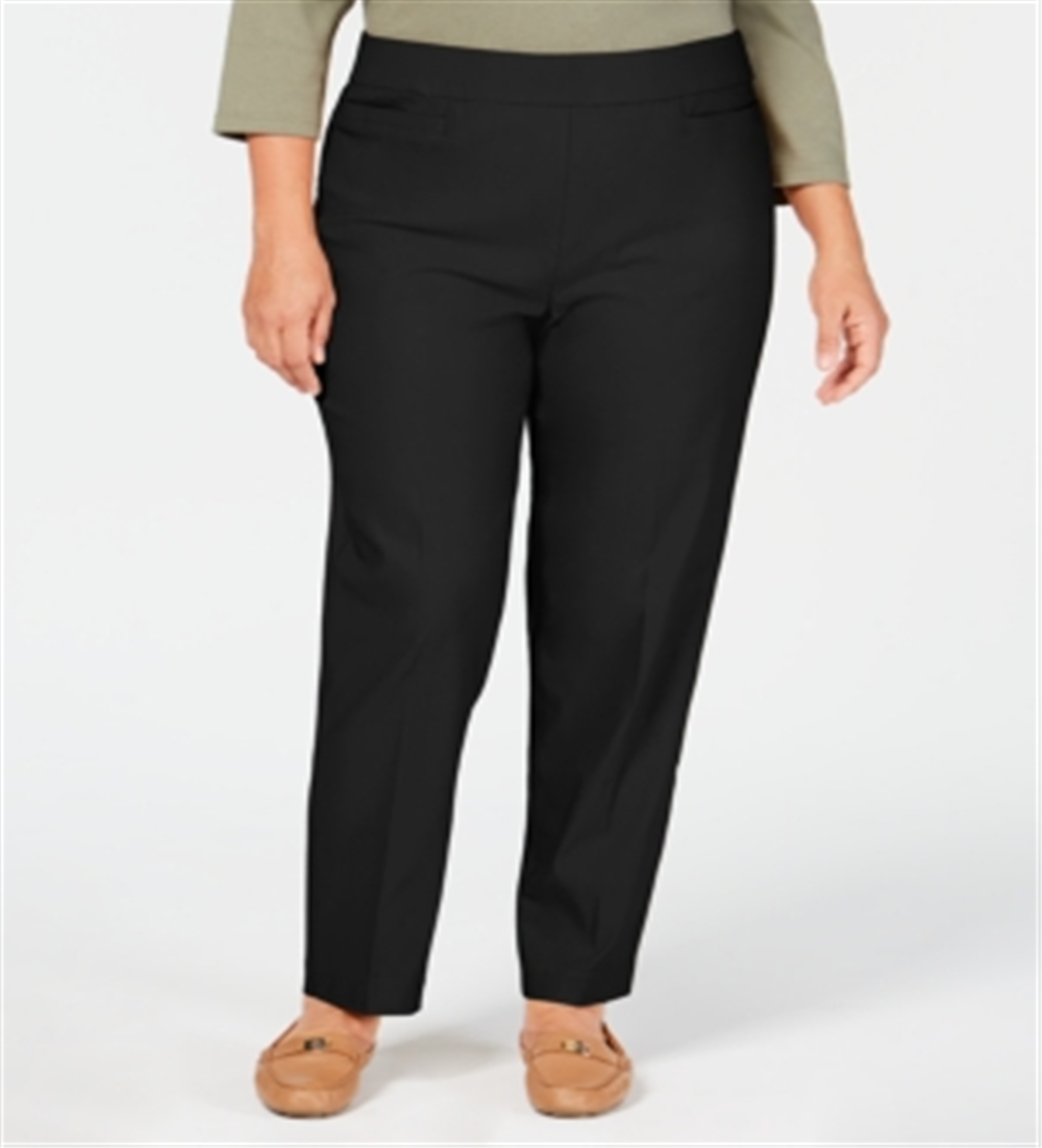 Alfred Dunner Women's Plus Classic Allure Tummy Control Pull on Short Length Pants Black Size 16W