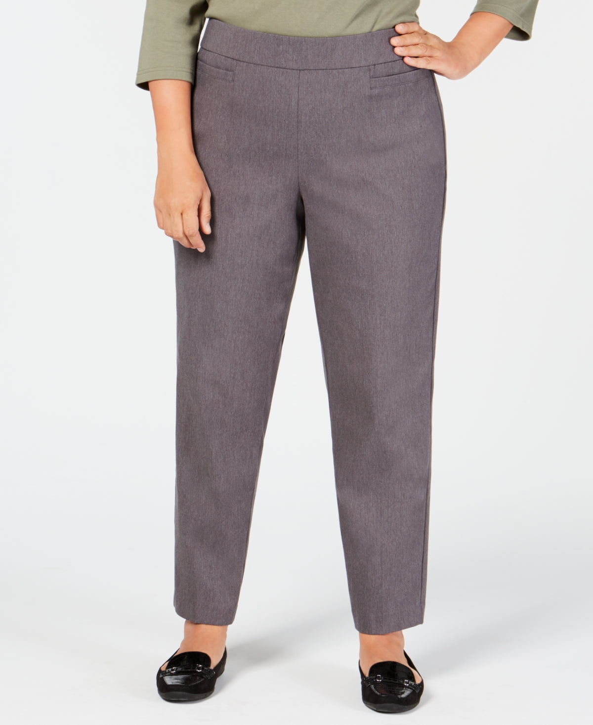 Alfred Dunner Women's Classic Allure Tummy Control Pull On Average Length Pants Gray Size 16W